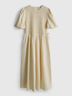 Vestido midi de sirsaca fruncido